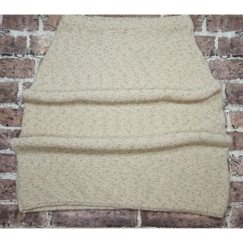 VTG 70s 80s Knit Midi Skirt Women L Beige Coastal Grandma USA Beach Minimalist